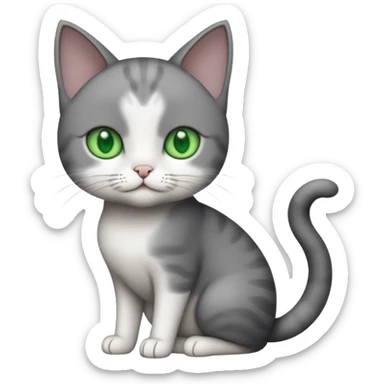 full body small short hair dark grey and white cat with green eyes sticker