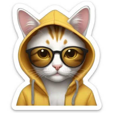 tricolor cat with hoodie and round sunglasses sticker