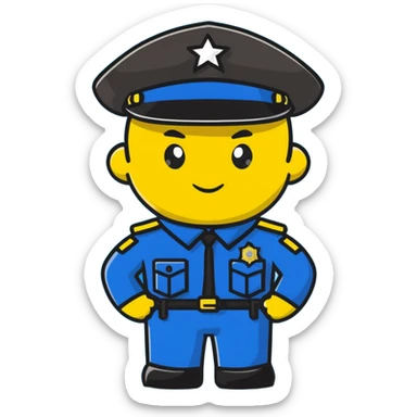Russian police officer with yellow hat and uniform, professional stance sticker