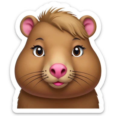 capybara with faka eye lashes and make up on - bright lipstick and eye make up sticker