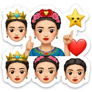 emoji pack of Frida Kahlo in style of her artworks that depicts at least these👍👎😍❤💤💫 sticker