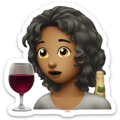 A girl crying while drinking wine sticker
