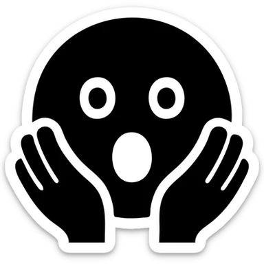darkened yellow emoji face with hands on cheeks, icon style sticker