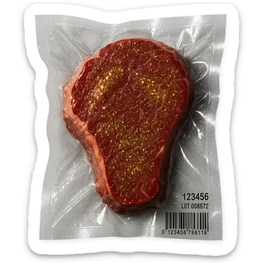 steak with gold sparkles and highlights, shiny and inflated sticker