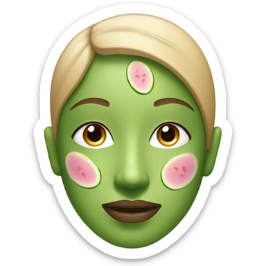 A serene face with an evenly applied green or pink clay mask and cucumber slices over the eyes. sticker
