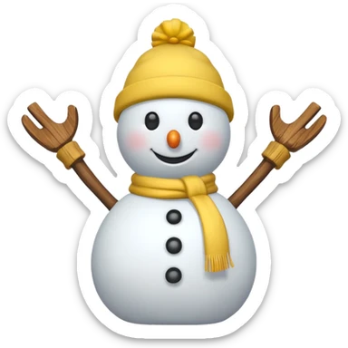 snowman wearing yellow hat, wood arms sticker