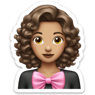 brunette girl with coquette pink bow and wavy hair sticker