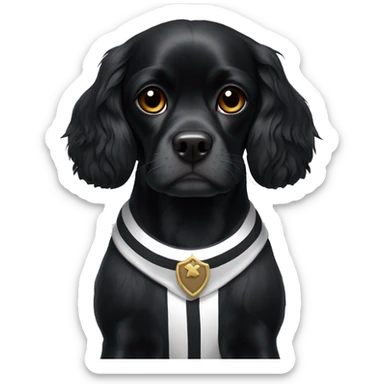 Small completely black king spaniel with black fur on face and white stripe on chest sticker