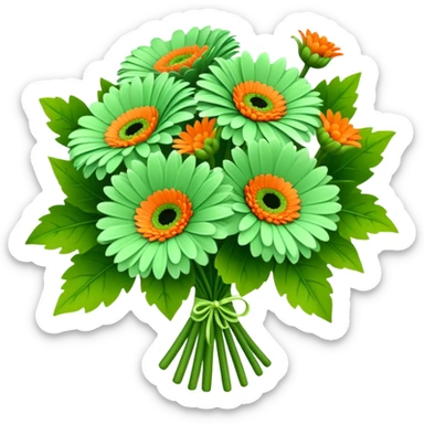 bouquet Soft Green Gerbera Daisy, luxuriant, leaf, bud, orange style sticker