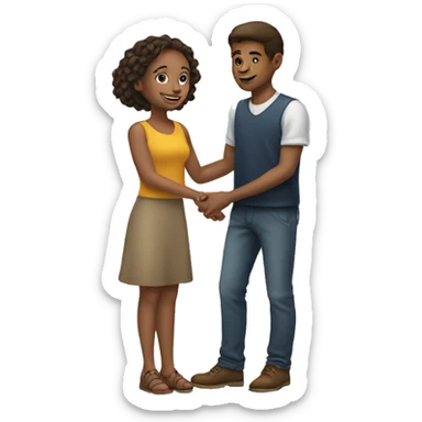 Young man giving a hand to a young woman sticker