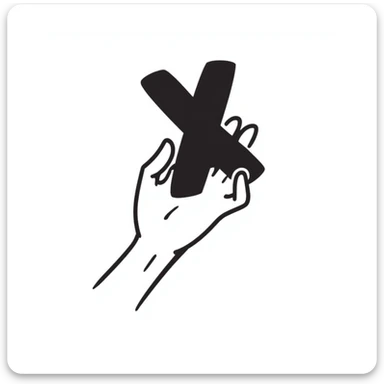 hand holding an X sticker