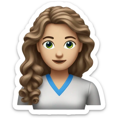 Create a female PE teacher emoji. She must have long brown volumed curled hair, She MUST have blue eyes. Brown hair. And a whistle around her neck. sticker