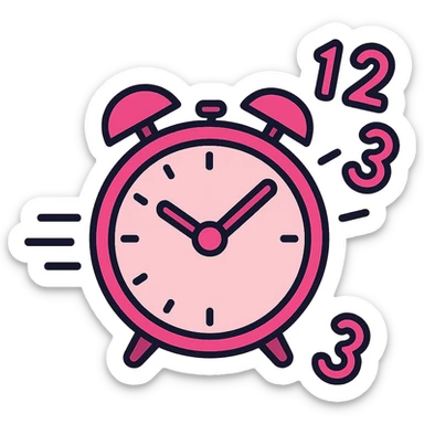 clock with numbers flying off, dynamic motion, pink color palette sticker