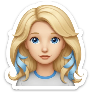 Long, straight, blonde hair, blue eyed woman.   Wavy, blonde goldendoodle sticker