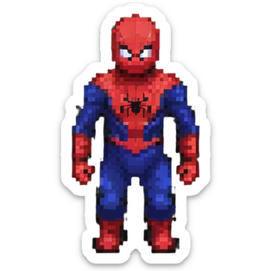 Spider-Man character, pixel art style, inspired by Minecraft, blocky design sticker