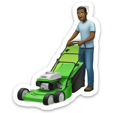 normal man cutting grass with lan mower sticker