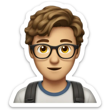 short-haired, brown-haired young man wearing glasses, unable to put a key in the lock of a door sticker