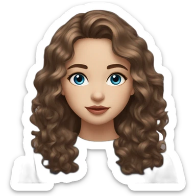 beautiful girl, blue eyes, shoulder length medium brown wavy hair, small rosy lips sticker