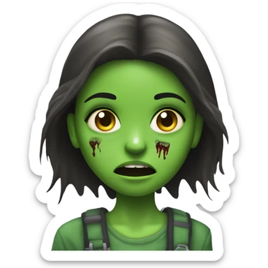 Brunette zombie girl in horror green creppy sticker