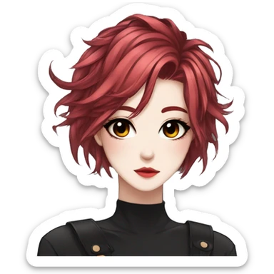 Gorgeous anime style lady with blushing face aesthetic and pretty edgy black red punk hair with hair garment trending style sticker
