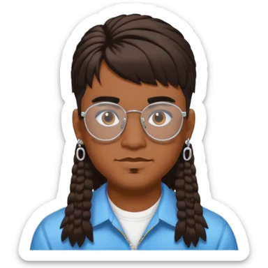 chico moreno con piercing en la ceja, pendientes, corte de pelo mullet y gafas estilo y2k sticker