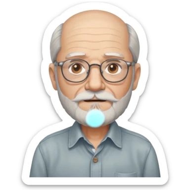 elderly glasses man with long beard and shirt sticker