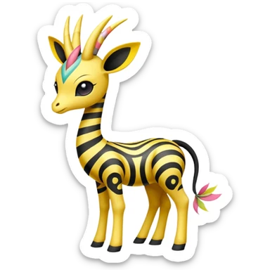 zig-zag-patterned tribal tropical hot spotted striped Meloetta-Giraffarig-Giratina-Noibat-Pokémon-Fakémon-fusion-hybrid-creature sticker