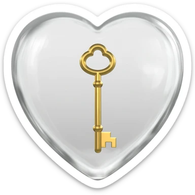 White glass heart with a golden key sticker