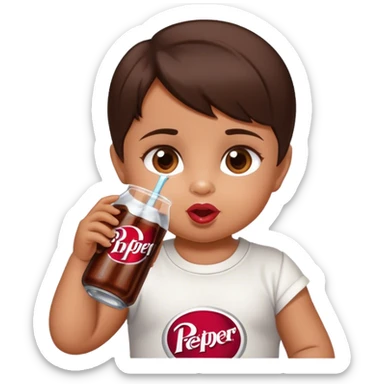 tan brunette baby drinking dr pepper sticker