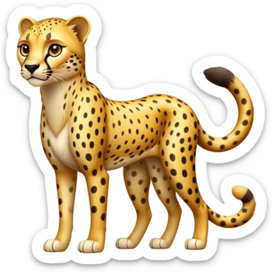 cinematic-cheetah-realistic-full-body-standing-emoji,-slim-and-athletic-frame-poised-for-action,-long-tail-curving-slightly,-head-tilted-dramatically,-sleek-golden-fur-with-black-spots,-piercing-amber-eyes,-simplified-yet-realistic-focused-features,-highly-detailed,-glowing-with-an-almost-sarcastic-glow sticker