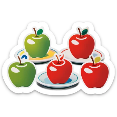 Six apples, side-by-side, sit on a plate sticker