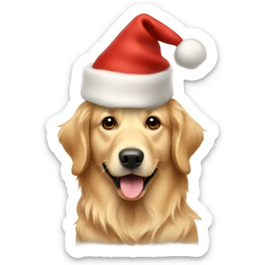 Golden retriever with a Christmas hat sticker