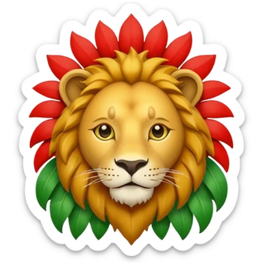 compact emoji with a lion, sun, and colored squares green, white, red arranged in a balanced, cheerful design sticker