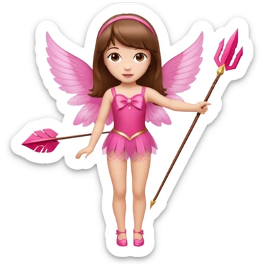 Hada de piel clara cupido pequeña  de cabello largo lacio castaño con flequillo y ojos cafés  vestida con algo sensual semitransparente corto color blanco o rojo con 1 arco y una sola flecha que combinen y labios rositas tipo Barbie pero en hada cupido de cuerpo completo de pies a cabeza   sticker