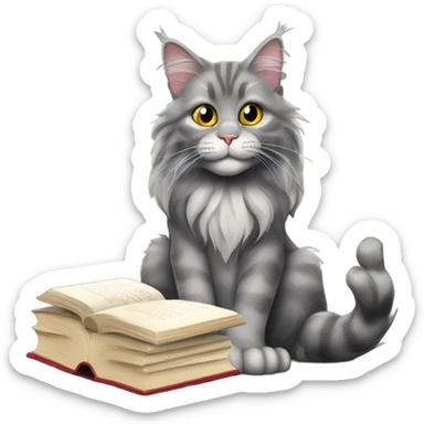 Grey Main coon Reading a book and drinking a wine sticker