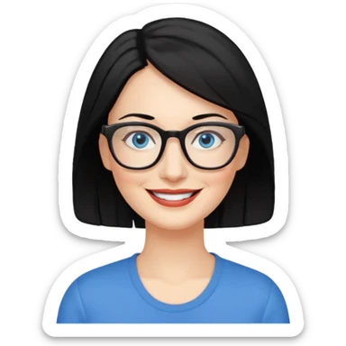 woman 50 years old, black hair, blue eyes, glasses sticker