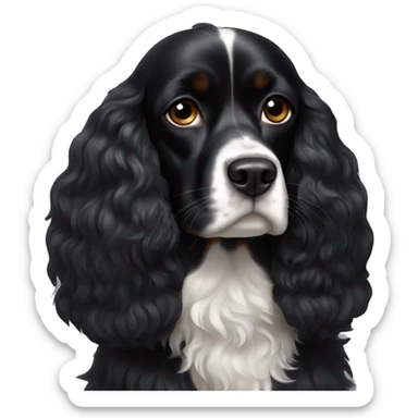 Small completely black king spaniel with black fur on his whole face and white fur on chest sticker