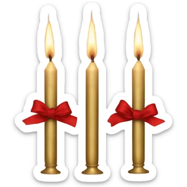 Neutral candles in brass tapers with red velvet ribbon around them sticker