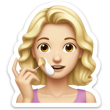 white girl applying cream on face sticker