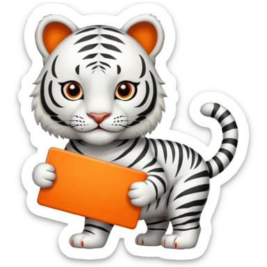 White Tiger. He is holding a sign with SOON - written on it. sticker