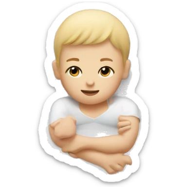 white baby lying in bed with white mom and white dad sticker