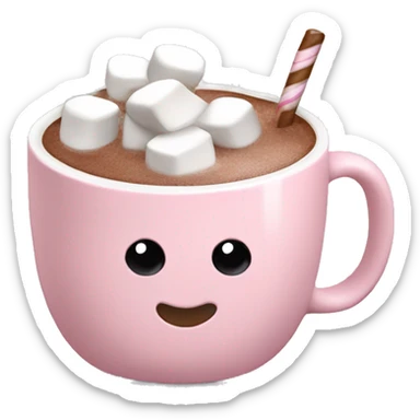 Light Pink mug of hot chocolate with marshmallows  sticker