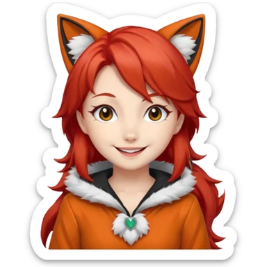 An anime girl with red hair in a fox costume sticker