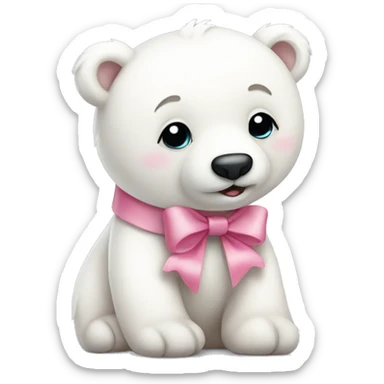 cute polar bear with pink bow sticker