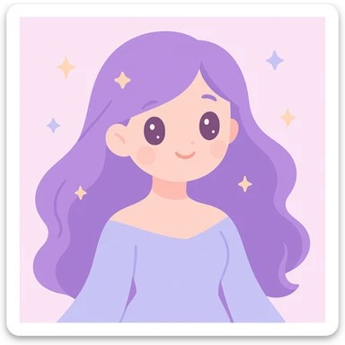 lady with long flowing purple hair, fantasy vibe, soft expression, ethereal style sticker