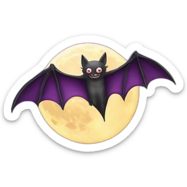 realistic full moon dripping purple behind with vampire bat wings flying in front sticker