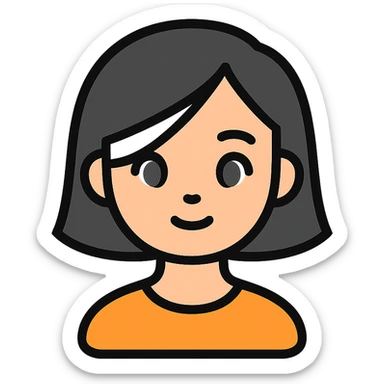 girl with short black hair, bob, with a white strand and gray eyes sticker
