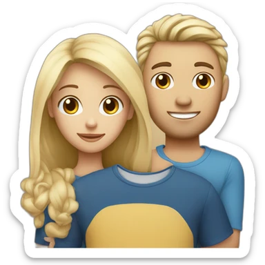 Un couple avec le garçon blond yeux bleus avec la fille blonde au yeux marrons  sticker
