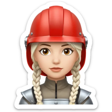 woman with white braided hair in helmet sticker