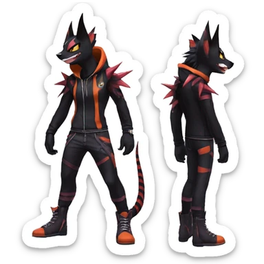 Cool Anthro Black Noivern-Litten-Pokémon with edgy stripes hoodie spiked collar punk Full Body sticker